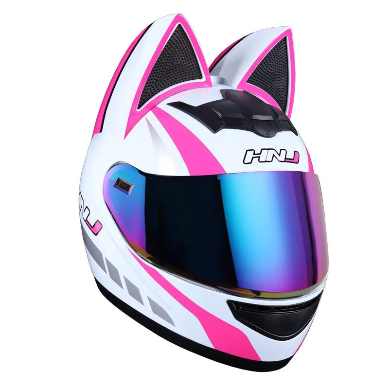Cat Ear Motorcycle Helmet For Women Full Face Motocross Motorbike Men's Moto Helmet Breathable DOT Certification Girlfriend Gift
