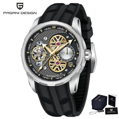 PAGANI DESIGN PD-YS022 Men's Mechanical Watch Tourbillon Skeleton Wristwatch For Men Fluorine Rubber Strap Automatic Watches
