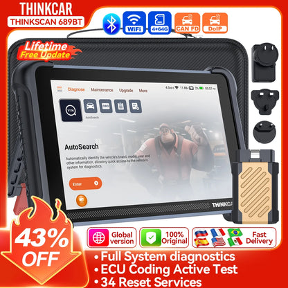 THINKCAR THINKSCAN 689BT CANFD DOIP OBD2 Diagnostic Tool 34 Reset Car Scanner Full System ECU Coding Bi-Directional Control Scan