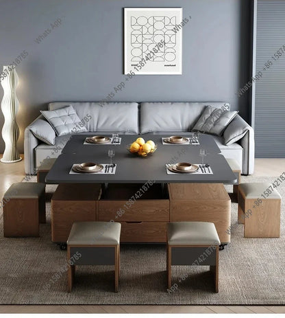 Io S Two-in-one Household With Stool Living Room Multifunctional Rock Slab Lift Coffee Table Dining Table Integrated Dual-purpo