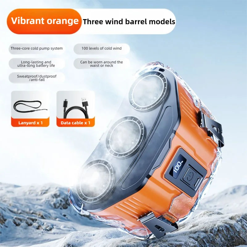 Outdoor portable neck-hanging fan with strong wind, built-in rechargeable battery, long-lasting cooling