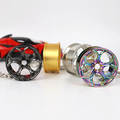 2Pcs Creative Mini Car Modification Wheel Keychain Auto Enthusiast Metal Key Rings Alloy Accessories for Men Woman Lover Gifts