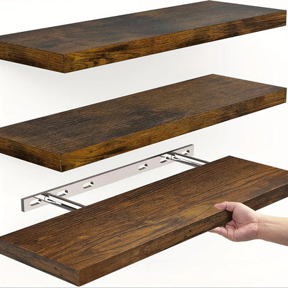 Classic Solid Wood Wall Mounted Horizontal Strip Design Shelf Space-saving for Storage and Display in Living Room and Bedroom