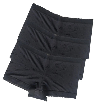 3Pcs/Set Ice Silk Boyshort Women Low Waist Panties Female Underpants Solid Color Lace Underwear Sexy Lingerie M-XL Boyshorts