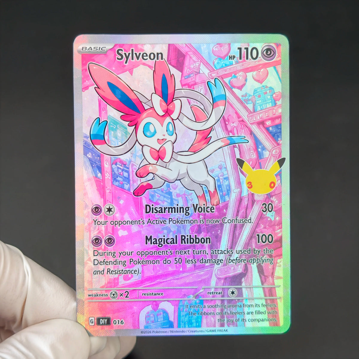 PKM 30th Anniversary Cards Eevee Series Sylveon Glaceon Umbreon Espeon Flareon Colorful Holo Foil Card DIY TCG Advanced Card
