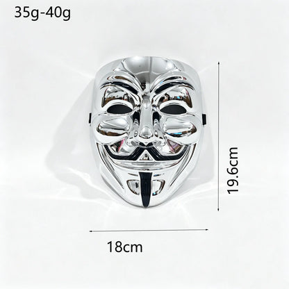 2pcs Metallic Gold & Silver Full Face Mask Set Anonymous Style Adjustable Strap Masquerade Halloween Cosplay Costume
