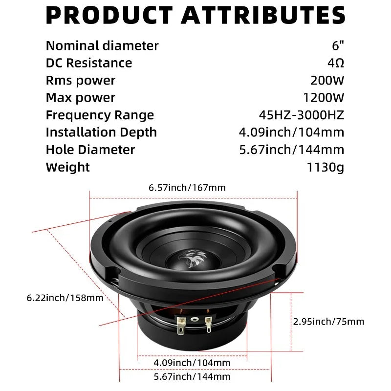 1pcs 6.5 Inch Car Subwoofer 1000W Stereo Mid Bass Car Speakers For High Fidelity Modification Multimedia Home Theater Car Audio