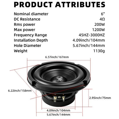 1pcs 6.5 Inch Car Subwoofer 1000W Stereo Mid Bass Car Speakers For High Fidelity Modification Multimedia Home Theater Car Audio
