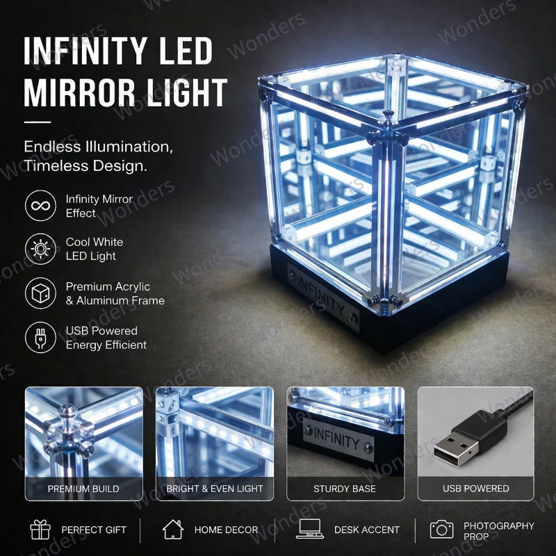 Hypercube LED Box Geek DIY Wireless Table Light Figure Display Case Infinity Mirror 4D Box Abyss Tunnel Ornament