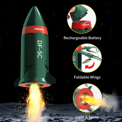 DF-5C Rocket Drone Brushless Motor Flame Spray LED Lights 2.4G RC Foldable One Key Takeoff Landing Headless Mode Kids Toy