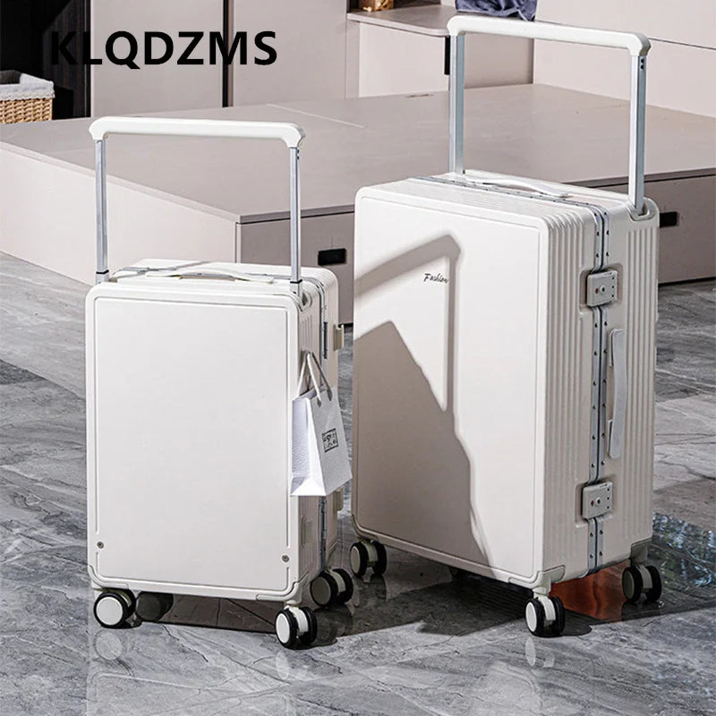 KLQDZMS Suitcase Women's Zipper Boarding Box Men's Aluminum Frame Trolley Case 20"24"26"28 Inch Large Capacity Travel Luggage