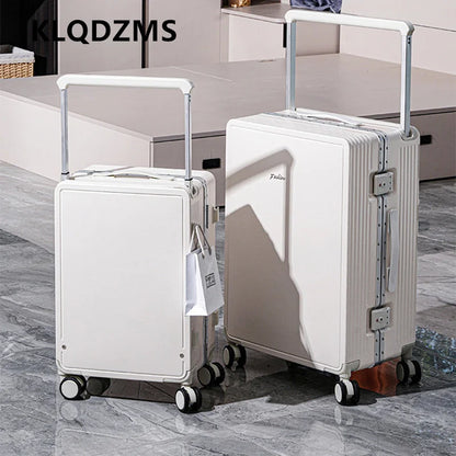 KLQDZMS Suitcase Women's Zipper Boarding Box Men's Aluminum Frame Trolley Case 20"24"26"28 Inch Large Capacity Travel Luggage
