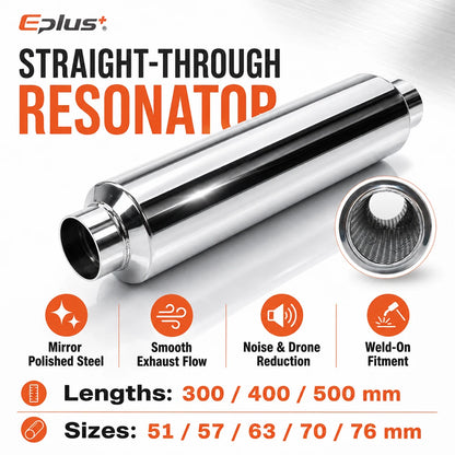 EPLUS Universal Stainless Steel Straight‑Through Car Exhaust Systems Resonator Muffler Middle Pipe Silver O.D 51/57/63/70/76MM