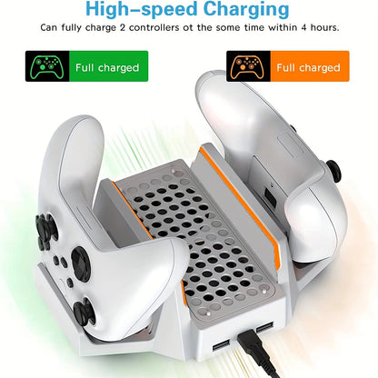 Cooling Stand for Xbox Series S with Dual Cooling Fan Dual Controller Charging Dock with LED Indicator and Extra Two 800mAh Rec