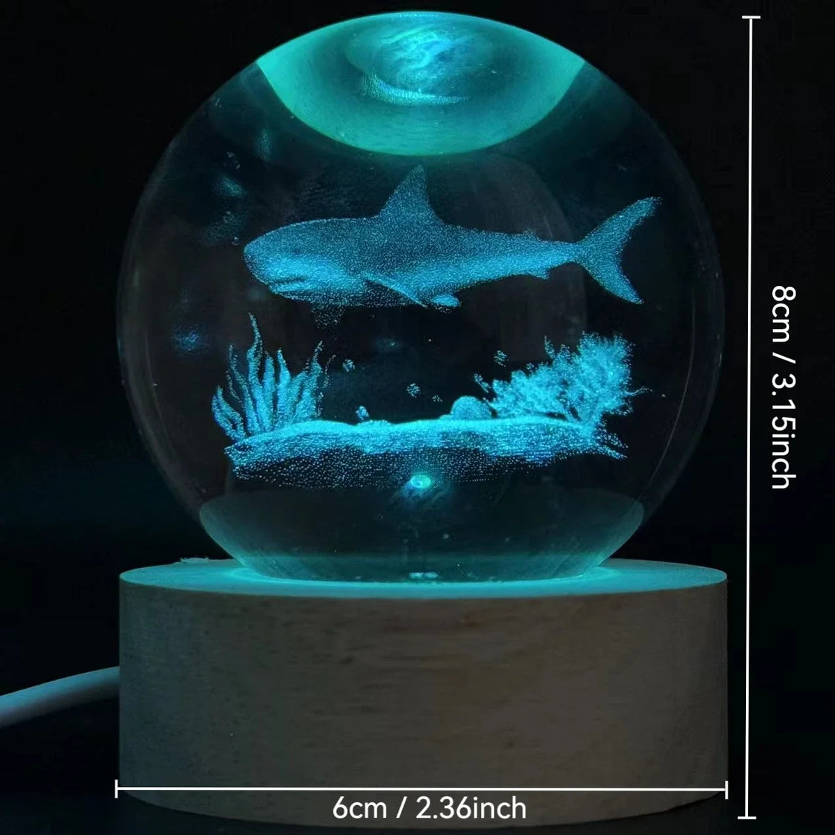 6cm 3D Ocean Shark Crystal Ball night light holiday gifts for friends oceanarium souvenir Decorative glass ball home decor