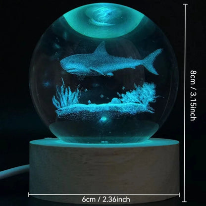 6cm 3D Ocean Shark Crystal Ball night light holiday gifts for friends oceanarium souvenir Decorative glass ball home decor