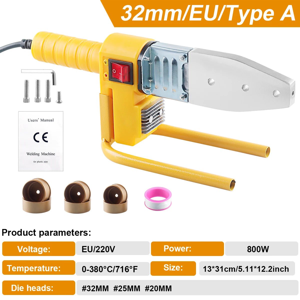 800/1000W Pipe Welding Machine 220V Pipe Welding Iron PB/PP/PE/PPR Pipe Welding Tools, Home Water Pipe Plastic Welding Tools