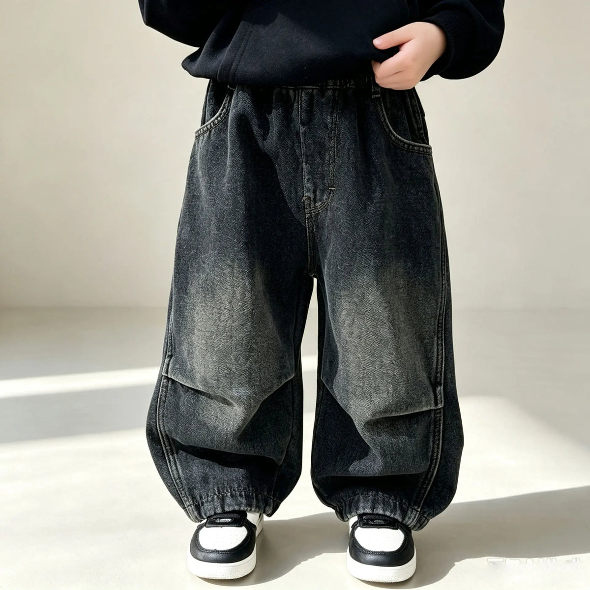 RAISE 2026 Autumn Kids Boys Jeans 2-10Yrs Boys Solid Loose Straight Pants Loose Elastic Waist Children Boys Spliced Denim Pants