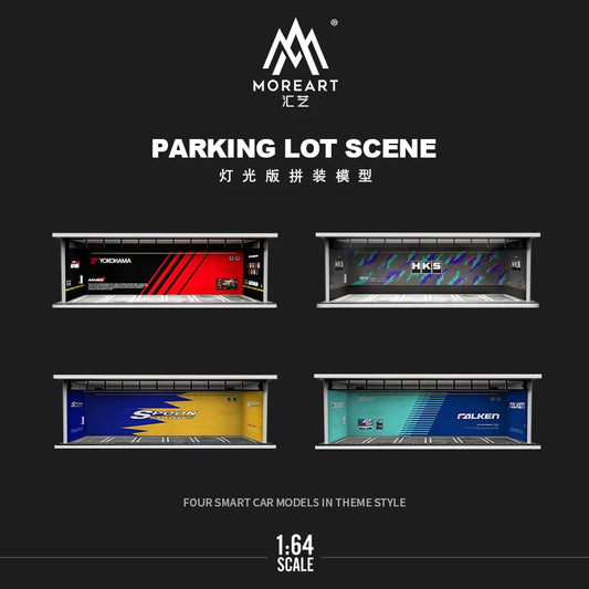 MoreArt 1:64 HKS/Advan/Spoon/Falken Painting Parking Lot Diorama, Light Diorama For Gift&Diaplay&Collectioin