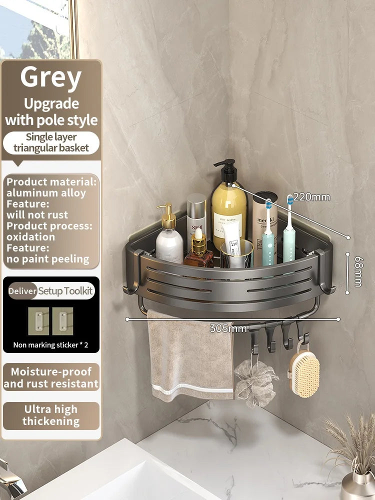 No Need To Drill Wall for Installation Aluminum Bathroom Shelf Shelves Shampoo Rack Storage Holder Kitchen Organizer Wall Rack