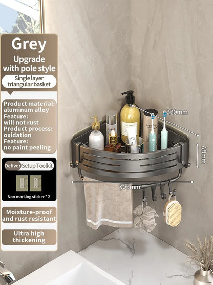 No Need To Drill Wall for Installation Aluminum Bathroom Shelf Shelves Shampoo Rack Storage Holder Kitchen Organizer Wall Rack