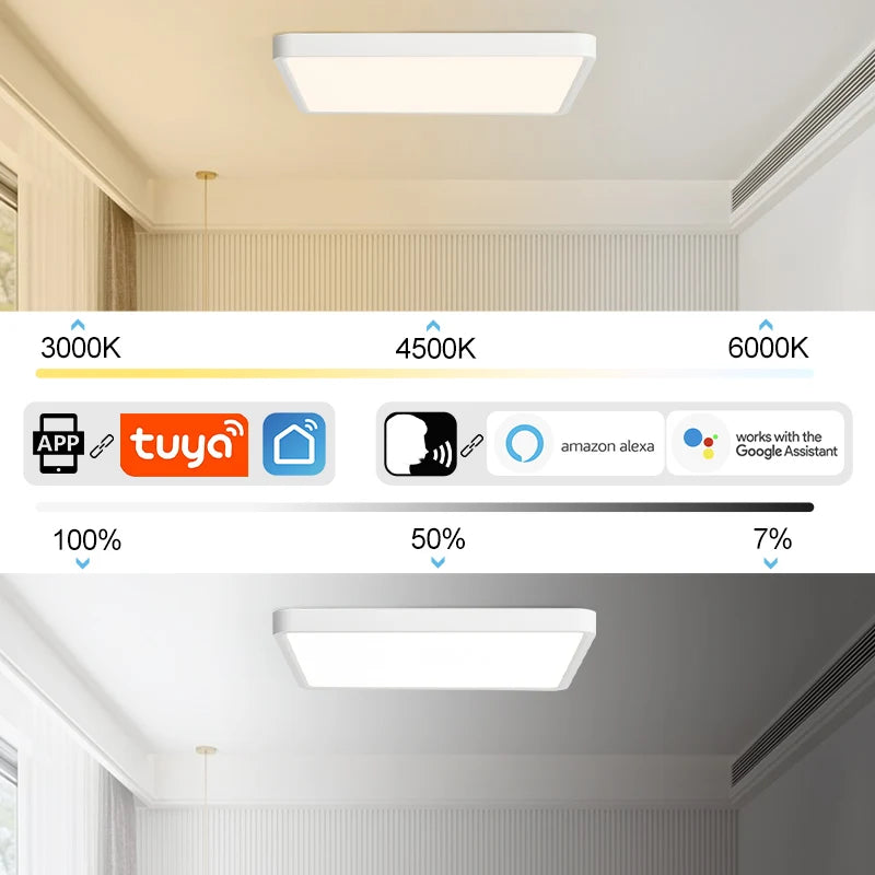 Tuya LED Ceiling Light 0.94Inch Ultra Thin 36W Square Voice Control Alexa Smart Lamp For Kitchen Bedroom Living Room Indoor Lamp