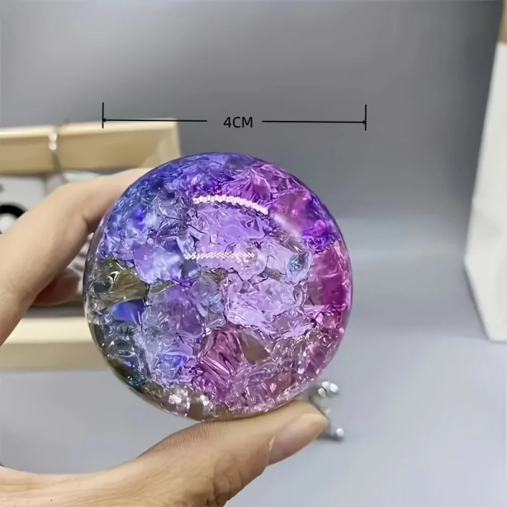 Colourful Ice Crack Crystal Ball - Glass Magic Sphere with Cracked Ice for Home & Office Decor Tabletop Fortune Telling Ornament