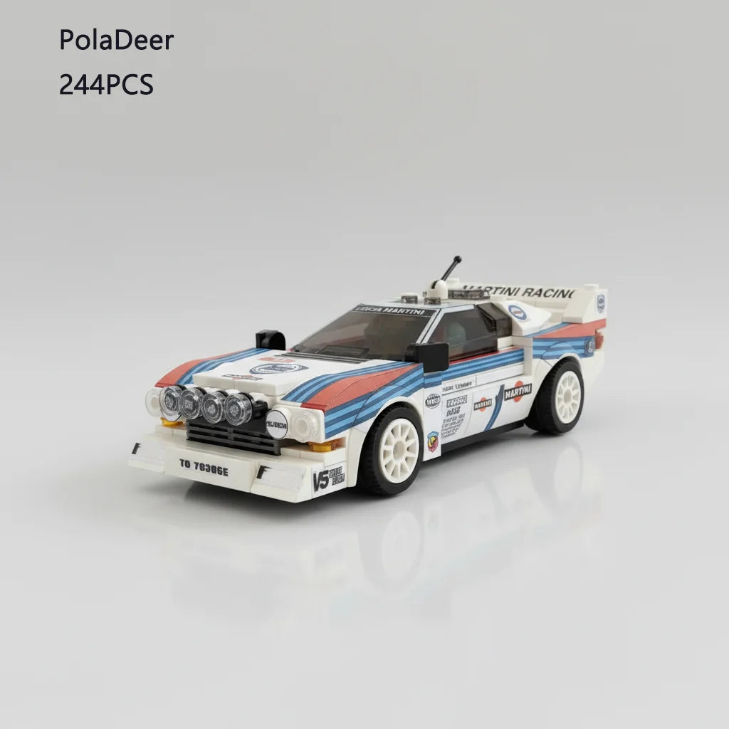 Poladeer 244PCS DIY MOC-Lancia 037 Martini Rally Car Building Blocks DecompressionSmall Particles Toy Assembly Puzzle Model Gift