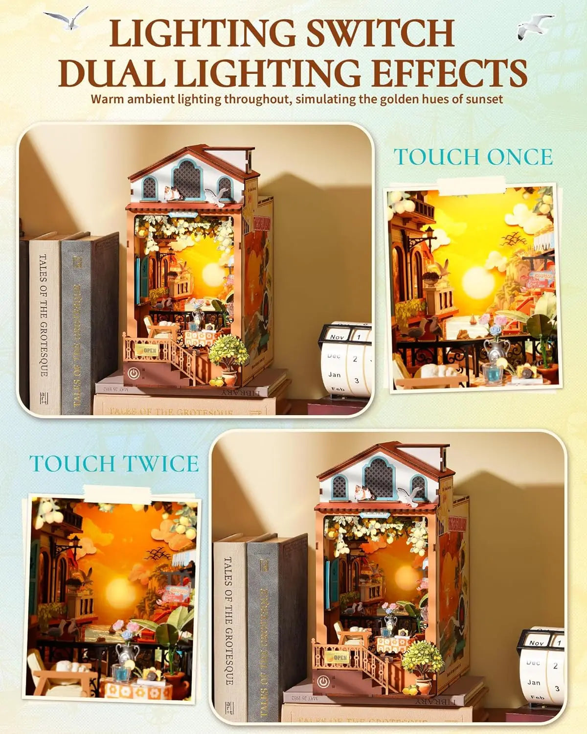 Rolife Book Nook Kit DIY Miniature Kit with Lights Sunset Isle Booknook Model Kits for Adults to Build 3D Wooden Puzzle