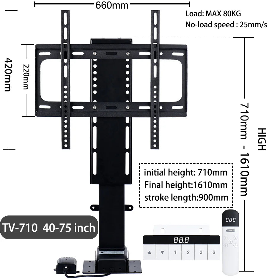 Motorized TV Lift for 32“ ~100" TVs,Height Adjustable TV Stand and Wall Mount Remote Control and Memory Setting Lift TV Bracket