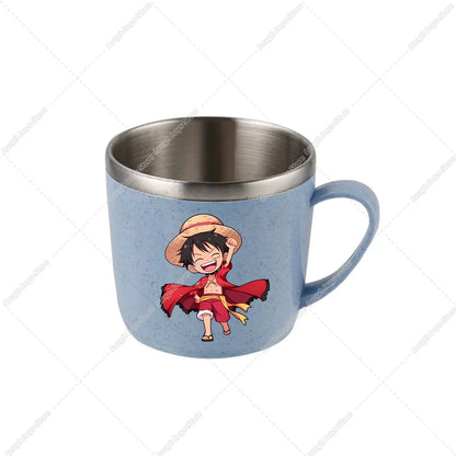 One Piece Water Cup Cartoon Anime Print Stainless Steel Drinking Glass Luffy Double Layered Heat-resistant Coffee and Milk Mug