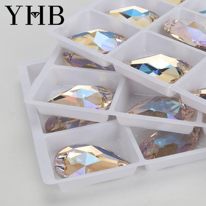 YHB Drop Moonlight Glass Lt Siam Crystal AB Sewing Stones Flatback Sew on Rhinestones For Garment Clothes Bags