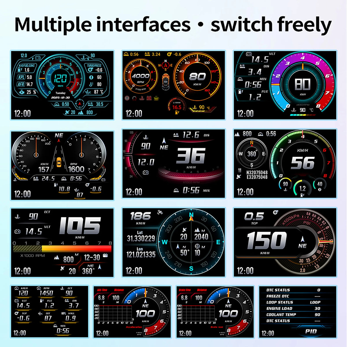 Gesture Switching Interface Intelligent Driving Computer Car HUD Head Up Display GPS+OBD Dual System LCD Screen Car Display