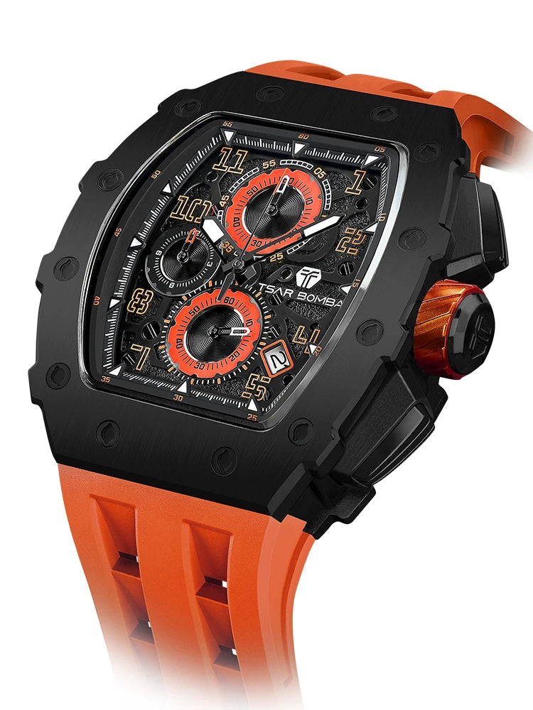 TSAR BOMBA New TB8204 Watch for Men Japan Quartz Chronograph 50M Waterproof Wristwatch Fashion Sport Clock Male Luxury Mens Gift
