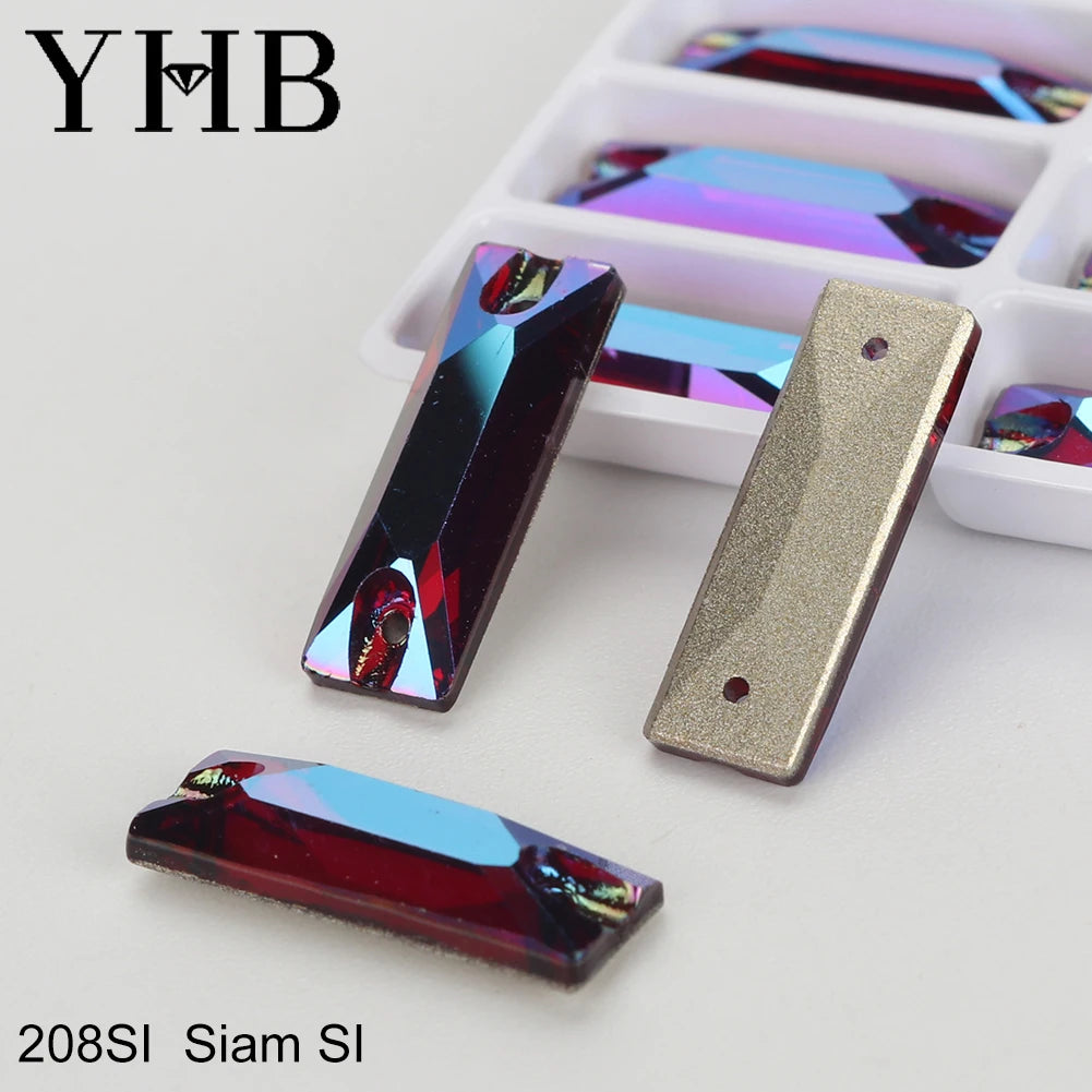 YHB Top Quality Cosmic Baguetee Glass Crystal AB Moonlight Sewing Stones Flatback Sew on Rhinestones For Garment Clothes Bags