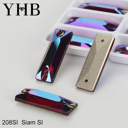 YHB Top Quality Cosmic Baguetee Glass Crystal AB Moonlight Sewing Stones Flatback Sew on Rhinestones For Garment Clothes Bags