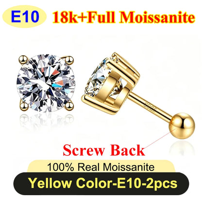 Premium 0.5-3ct Moissanite Diamond Stud Earrings for Women Original 925 Sterling Silver Screw Back Women Moissanite Earring