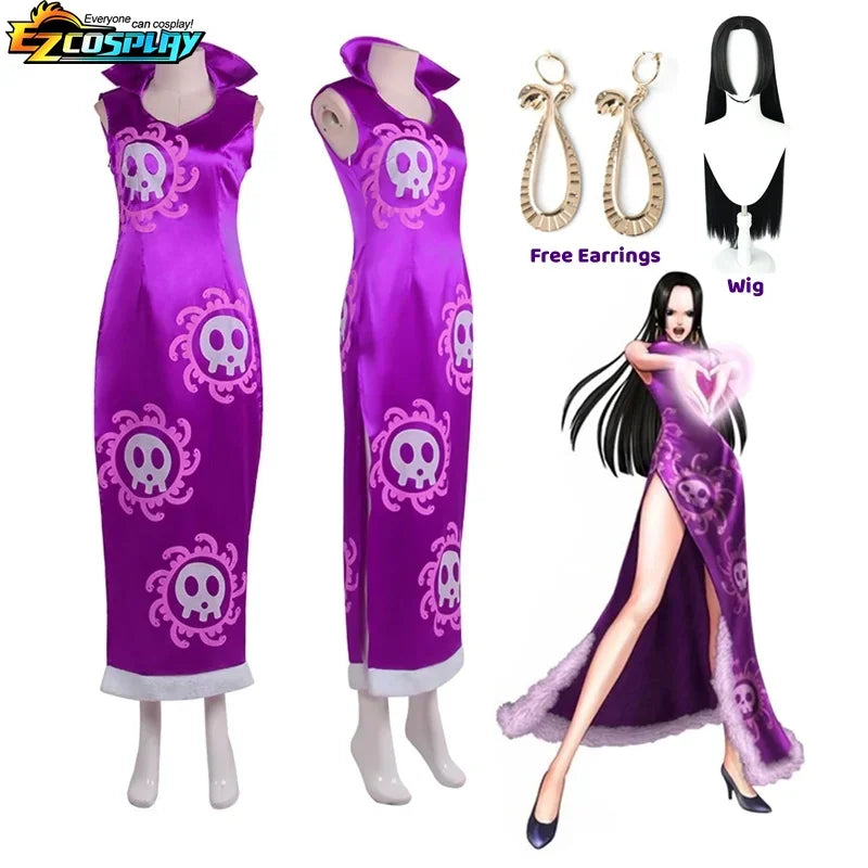 Queen Boa Hancock Cosplay Costume Anime Kimono Dress Cheongsam Cloak Women Halloween Carnival Cheongsam Set Outfits Role Play