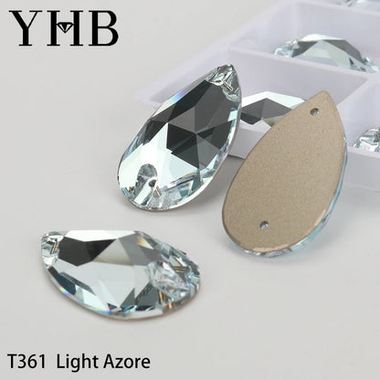 YHB Drop Moonlight Glass Lt Siam Crystal AB Sewing Stones Flatback Sew on Rhinestones For Garment Clothes Bags