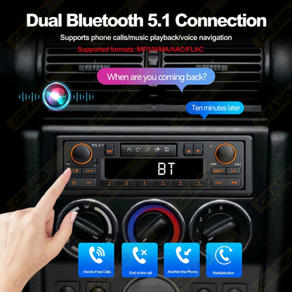 1DIN Retro Car Radio MP3 Player Stereo Bluetooth FM AM RDS Support QC3.0 For Porsche VW Benz BMW Land Rover Audi Alfa Romeo