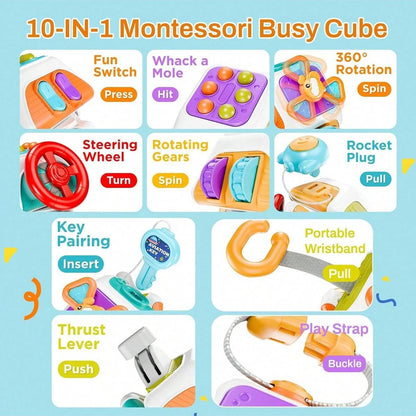 10 in 1 Baby Busy Board Cube Montessori Sensory Toys for Toddler Educational Learning Activities Travel Fine Toy Motor Skill
