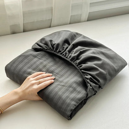 High Quality Striped Embossed Fitted Sheet 1Pc- Microfiber Soft Touch,Breathable Wrinkle Free Anti-Slip, Solid Color Multi-Sizes