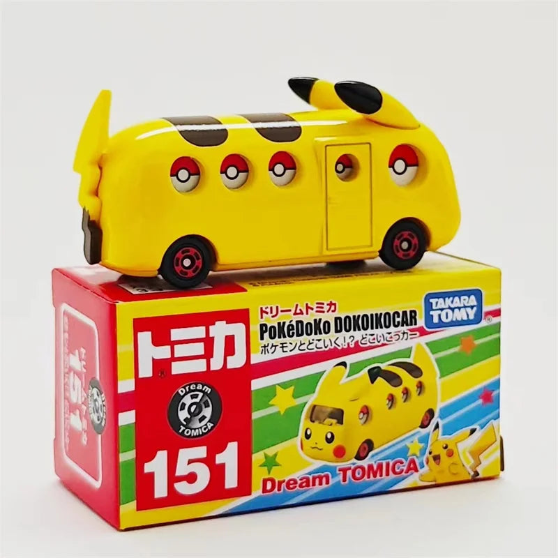 Takara Tomy Tomica Genuine Pokemon Pikachu No.151 Diecast Metal Car Pokedoko Dokoikocar Bus Model Toys Gifts For Child Girls Boy