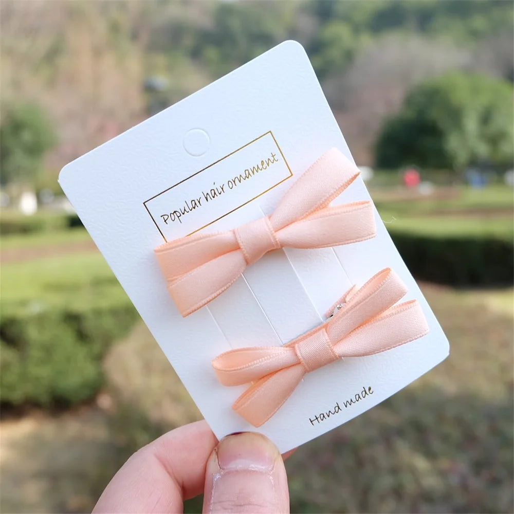 2Pcs/Set Hair Bow Clips For Girls Baby Kawii Barrettes Cute Haar Accessoires Kids Colored Ribbon Hairpins Children Hairgrip Hot