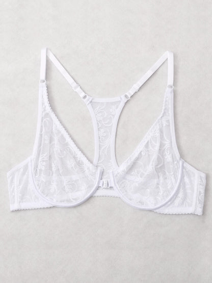 Front Button Women's Bra Lace Sheers Unpadded Sexy Lingerie BH Tops Flower Knitting Brassiere Underwire Underwear Plus Size Bras