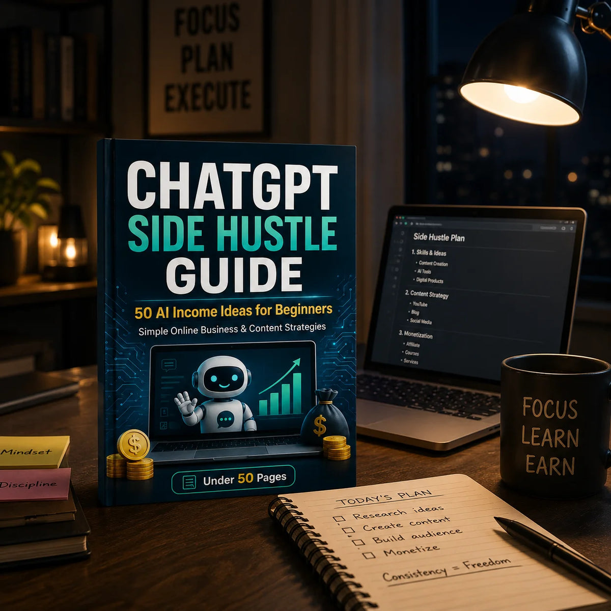 ChatGPT Side Hustle Guide 50 AI Income Ideas for Beginners Online Business Content Strategy Book Under 50 Pages