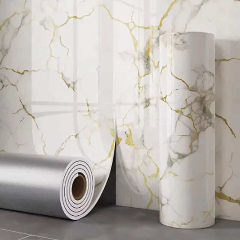 1 Roll Marble Thick Foam Imitation Tile Self-Adhesive Wallpaper Bedroom Living Room Decoration Bathroom Waterproof Wall Sticker