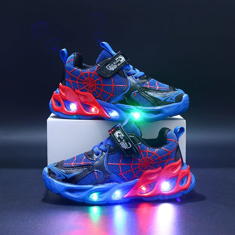 1-9-Year-Old Boys and Girls Breathable Mesh Sneakers in Spring and Autumn, MGO Youngsters LED Luminous Sneakers-Motion-Sensing F