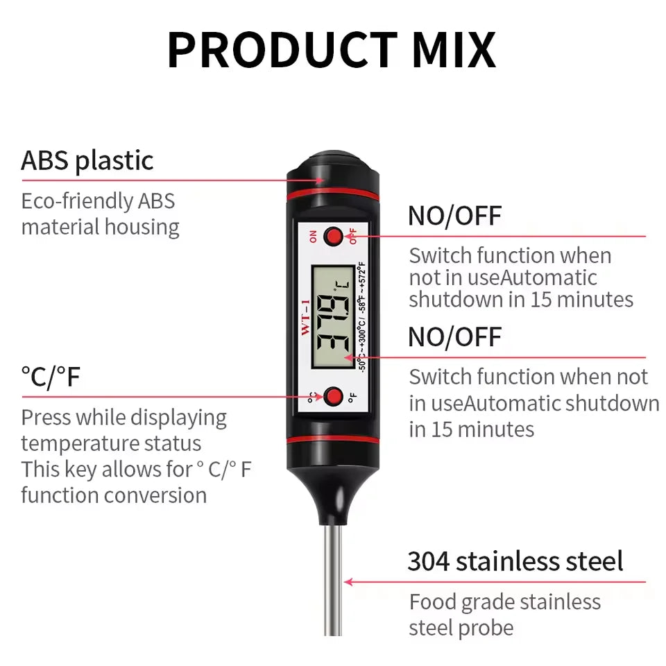 -50-300℃ Digital Food Thermometer For Meat Kitchen Cooking Water Milk Food Probe Temperature Meter BBQ Electronic Oven Tool