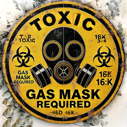 Vintage Toxic Hazard Sign with Gas Mask Symbol - Classic Metal Wall Art, Suitable for Home, Garage, Café, Bar, And Living Room D